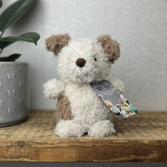 Jellycat Little Pup - Beige & Tan Small Curly Fur Puppy Beanie Toy Plush Dog 7"