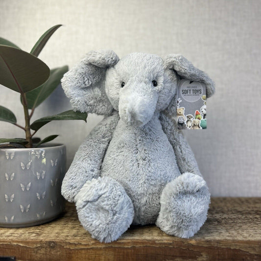 Jellycat Large Bashful Elephant - Large Grey Elephant Beanie 16” - Rare Retired