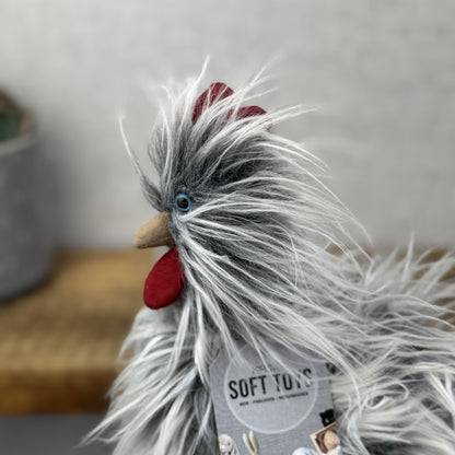 Jellycat Roger Rooster - Grey Hairy Rooster Soft Toy Small Rare/Retired 8"
