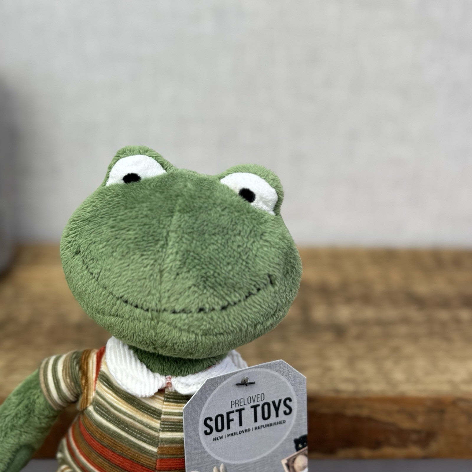 Jellycat My Little Friends Frog - Small Friends Frog Beanie In Stripe Dungarees