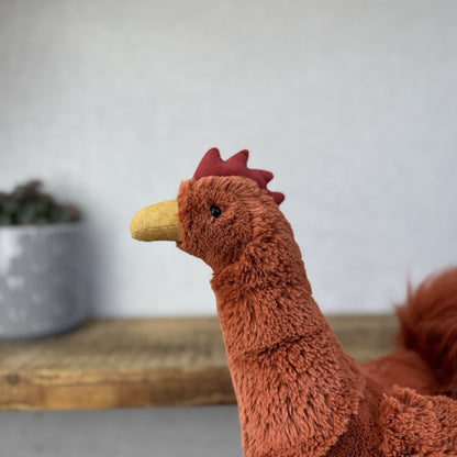 Jellycat Robbie Rooster - Red Fluffy Rooster Plush Beanie Soft Toy Chicken 12"