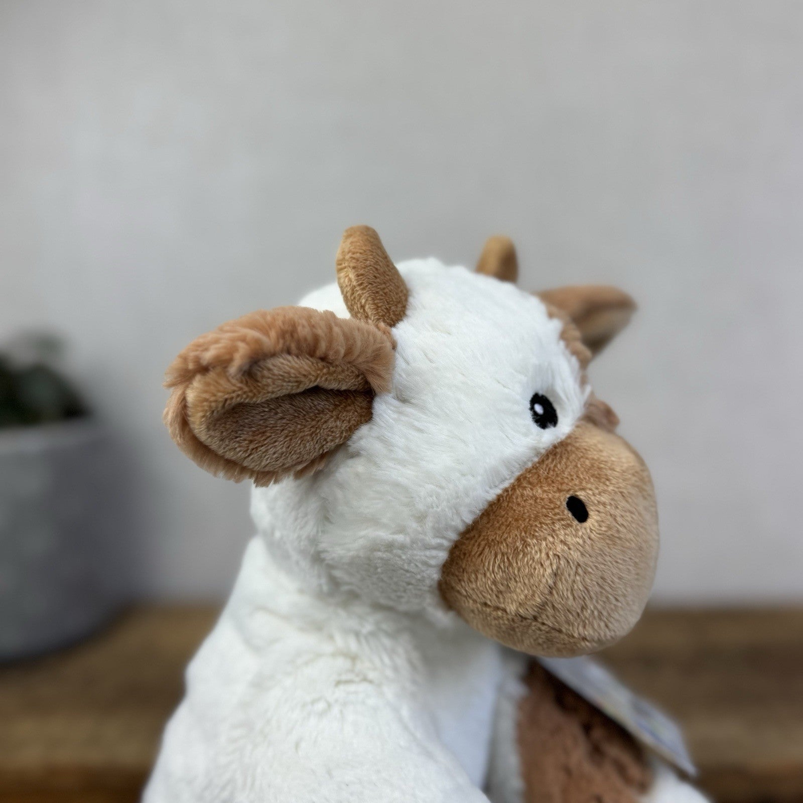Marks & Spencers Beanie Tan/White Cow Soft Toy New Without Tags Plush Cow 11"