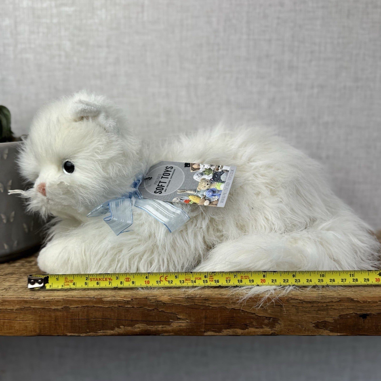 TY Sugar White Persian Cat - White Fluffy Persian Cat Blue Eyes & Bow 2002