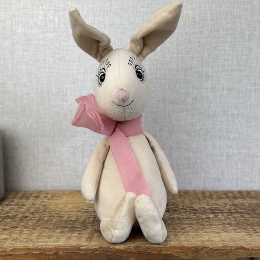 Jellycat Brigitte Rabbit - Suede Bunny Rabbit Big Eye Lashes Pink Bow 14"