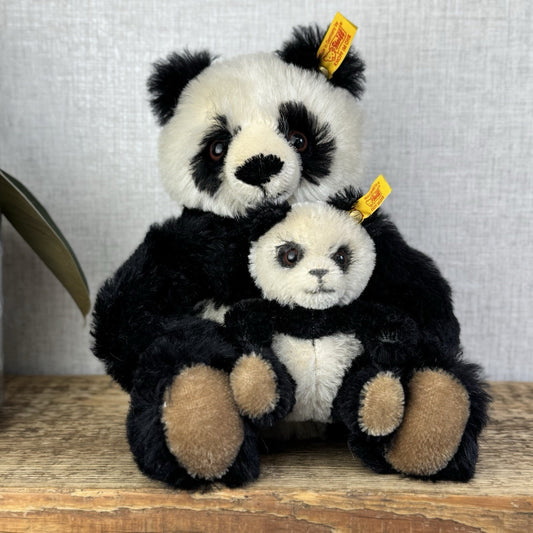 Steiff Vintage Panda Bear & Baby - Mohair Panda Rare Small 660818 Collector Item