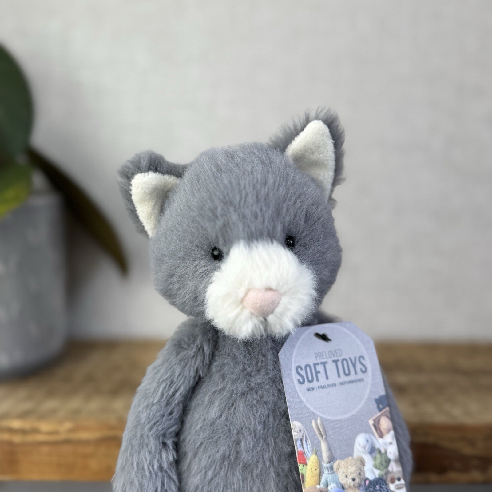 Jellycat Sweetie Kitten - Small Fluffy Light Grey Beanie Kitten White Face Rare