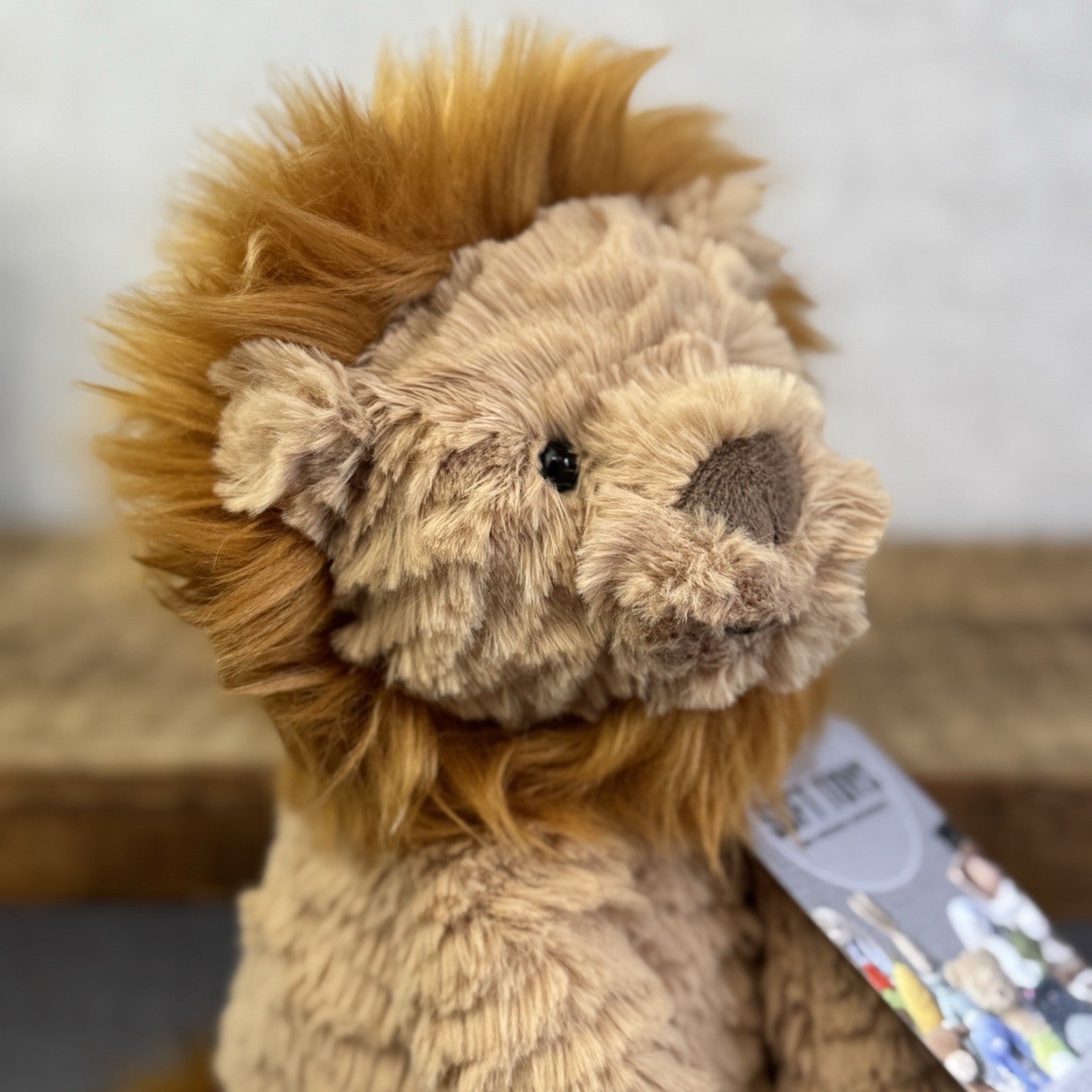 Jellycat Medium Fuddlewuddle Lion - Textured Sitting Lion Beanie Soft Toy 9”
