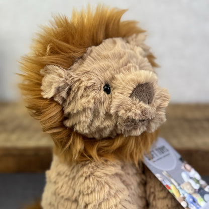Jellycat Medium Fuddlewuddle Lion - Textured Sitting Lion Beanie Soft Toy 9”