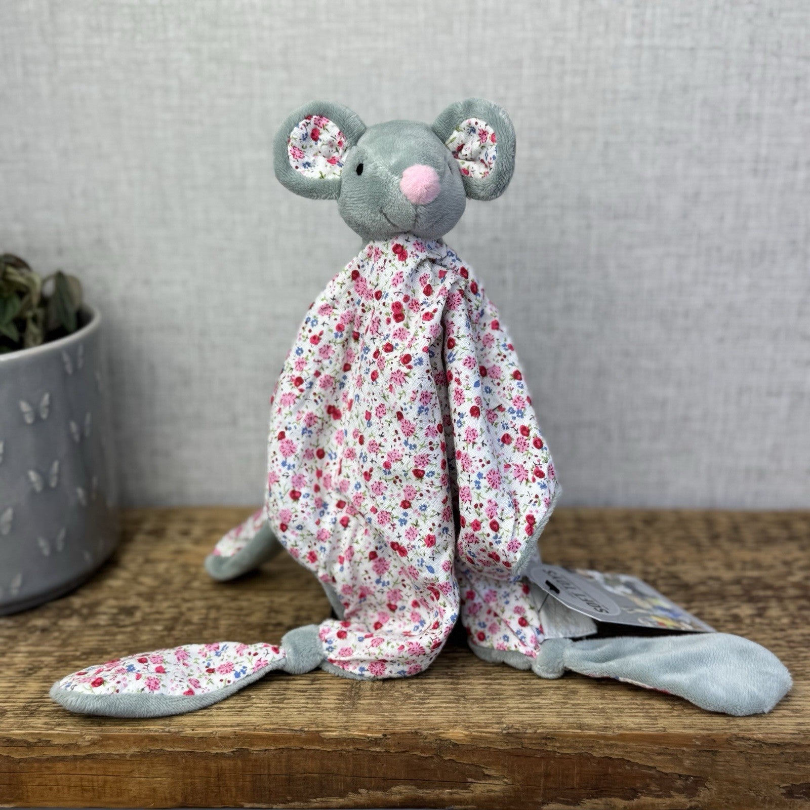 JoJo Maman Bebe Grey Mouse Comforter - Pink/Grey Mouse Comfort Tag Blanket NWOT 