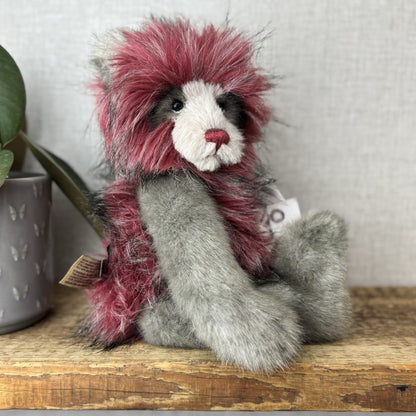 Charlie Bear Grover Teddy Bear - Grey/red Bear New Tags Isabelle Lee 32cm