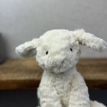 Jellycat Medium Fuddlewuddle Lamb - Old Style All Cream Textured Sitting Sheep 