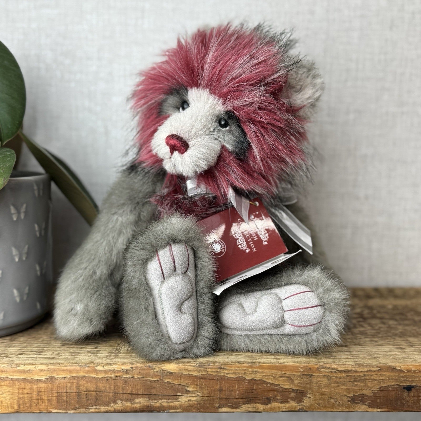 Charlie Bear Grover Teddy Bear - Grey/red Bear New Tags Isabelle Lee 32cm