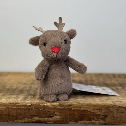 Jellycat Fluffy Reindeer - Tiny Brown Mini Reindeer Beanie Soft Toy 4" Rare