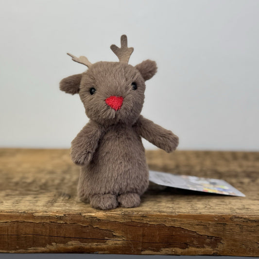 Jellycat Fluffy Reindeer - Tiny Brown Mini Reindeer Beanie Soft Toy 4" Rare