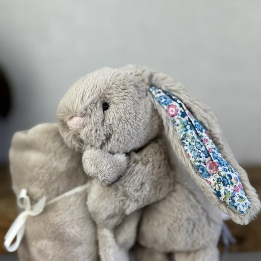 Jellycat Bashful L Beige Blossom Bunny Blue Soother - Retired New Without Tags