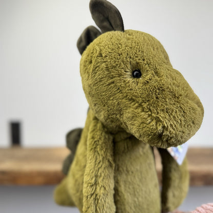 Jellycat Large Bashful Dinosaur - Large Olive Green Dinosaur Retired Rare 16"
