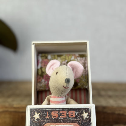 Maileg Retired Big Sister Mouse In Matchbox 2013 - Painted Nose, Red Mouth Rare