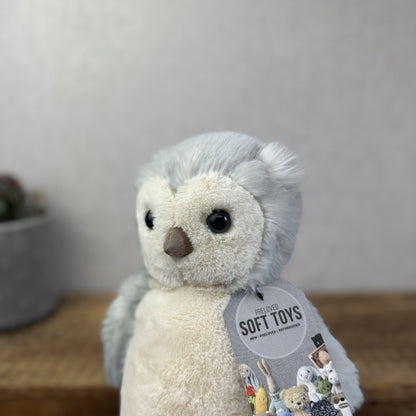 Jellycat Medium Bashful Owl Chick - Birch Grey Colouring Owl Soft Toy Medium 9"