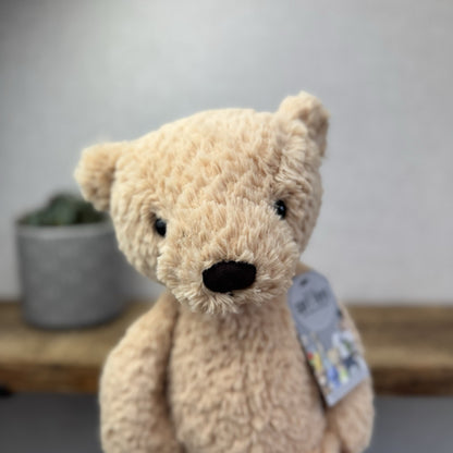 Jellycat Medium Finley Bear - Beige Textured Beanie Soft Toy Bear Retired 16"