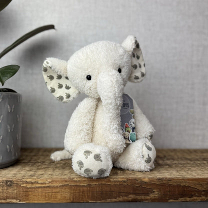 Jellycat Little Moonbeam Elly - Nugget Elephant White Textured Retired 12”
