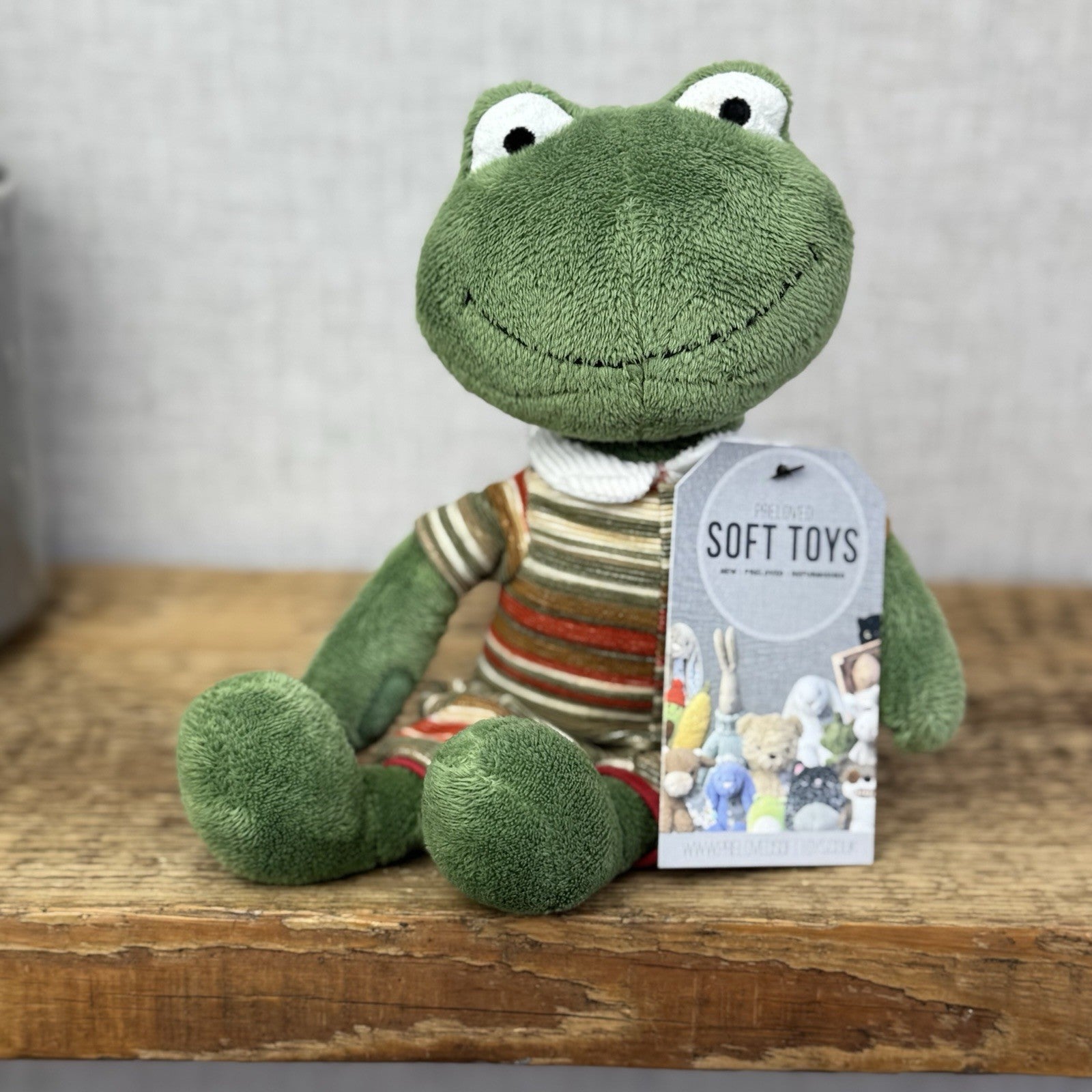 Jellycat My Little Friends Frog - Small Friends Frog Beanie In Stripe Dungarees