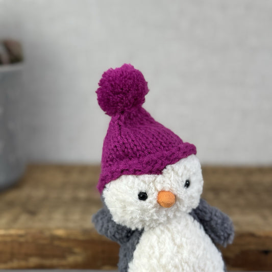 Jellycat Wee Penguin In Purple Bobble Hat - Mini Penguin Plush Winter 6” (#2)