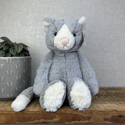 Jellycat Medium Bashful Cat - Grey/White Medium Kitten Plush - With Tags