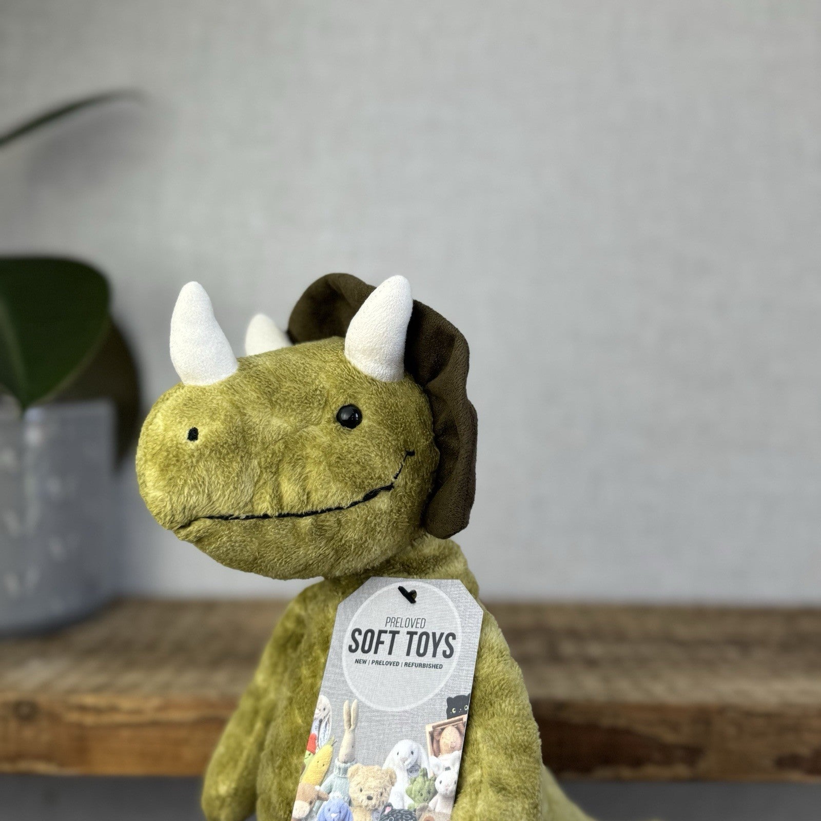 Jellycat Trevor Triceratops - Mottled Mix Green Dinosaur Beanie Plush Toy 12"