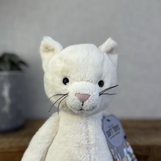 Jellycat Bashful Cream Kitten - White Cat Whiskers Beanie Soft Toy 12"