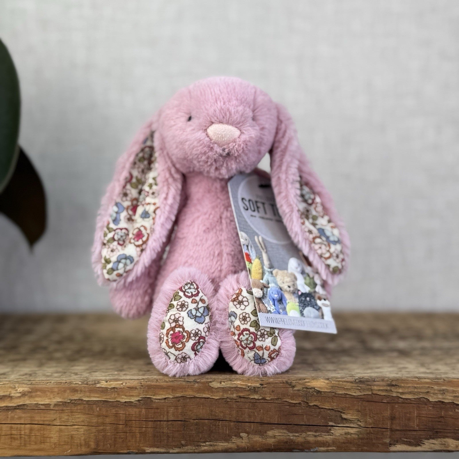 Jellycat Small Blossom Tulip Pink Bunny Rabbit - Older Style Fabric Ears Floral