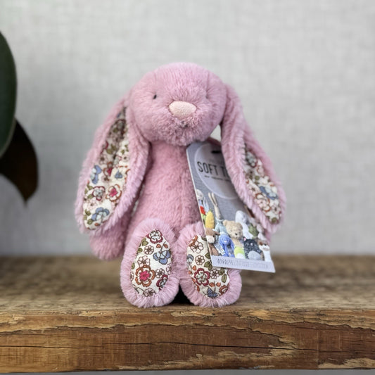 Jellycat Small Blossom Tulip Pink Bunny Rabbit - Older Style Fabric Ears Floral