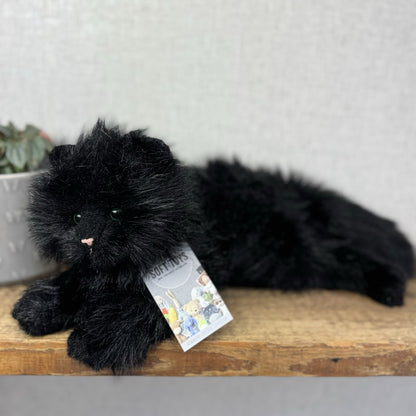 Russ All Black Fluffy Cat Sassy - Green Eyes Realistic Black Cat Plush Rare 15”