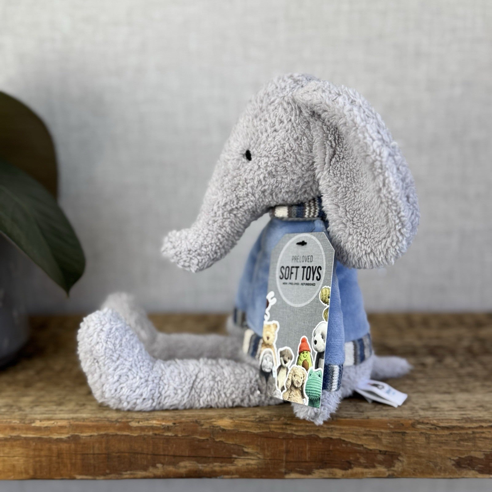 Jellycat Lingley Elephant - Texture Grey Elephant Blue Jumper Retired Beanie 11”