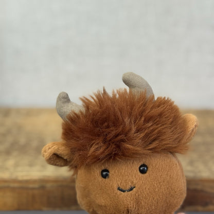Jellycat Amuseabean Highland Cow  - Small Brown Beanie Cow Soft Toy Retired 5”