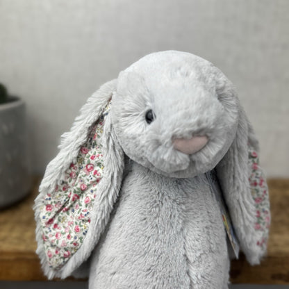 Jellycat Medium Silver Blossom Bunny - Grey Bunny Blossom Ears GreyTail 12"