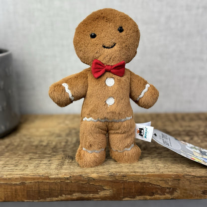 Jellycat Small Jolly Gingerbread Fred - Older Style Red Bow Gingerbread Plush 9"