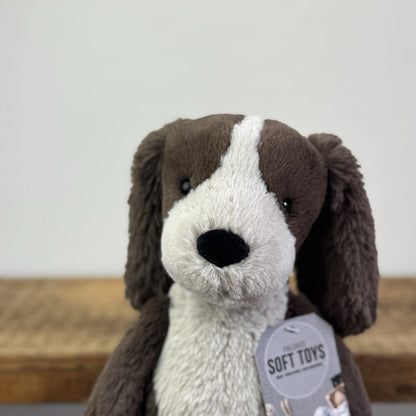 Jellycat Medium Fudge Puppy - Brown/Cream Soft Toy Dog Spaniel Beanie Pup 12" 