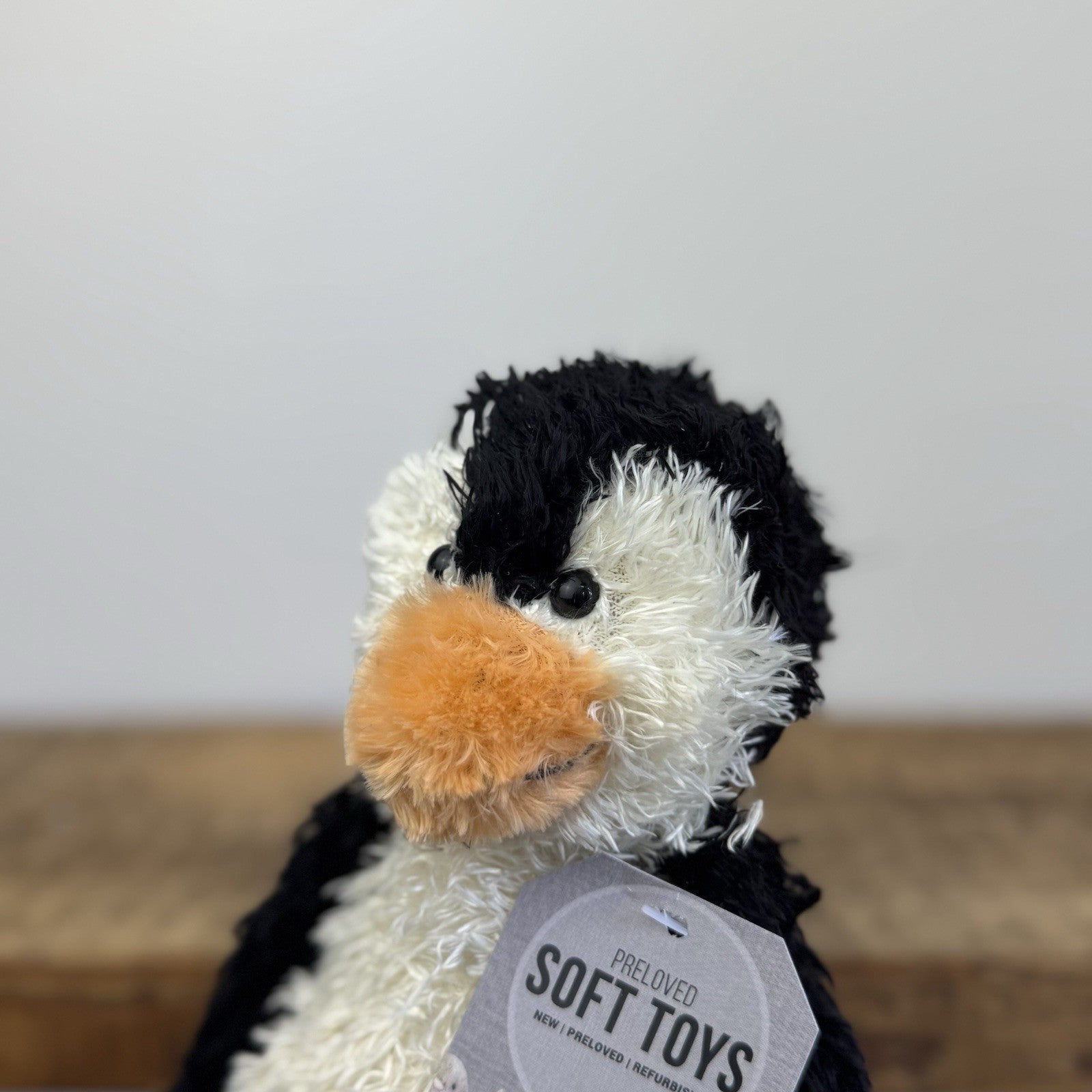 Jellycat Small Bunglie Penguin - Black/White Curly Fur Beanie Penguin Bird 11"