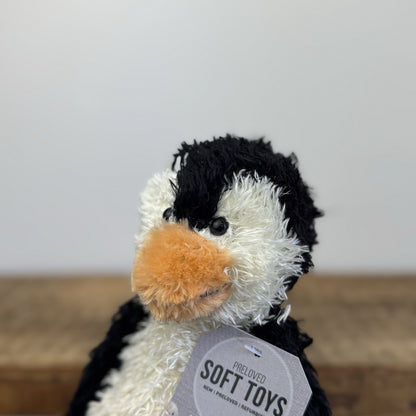 Jellycat Small Bunglie Penguin - Black/White Curly Fur Beanie Penguin Bird 11"