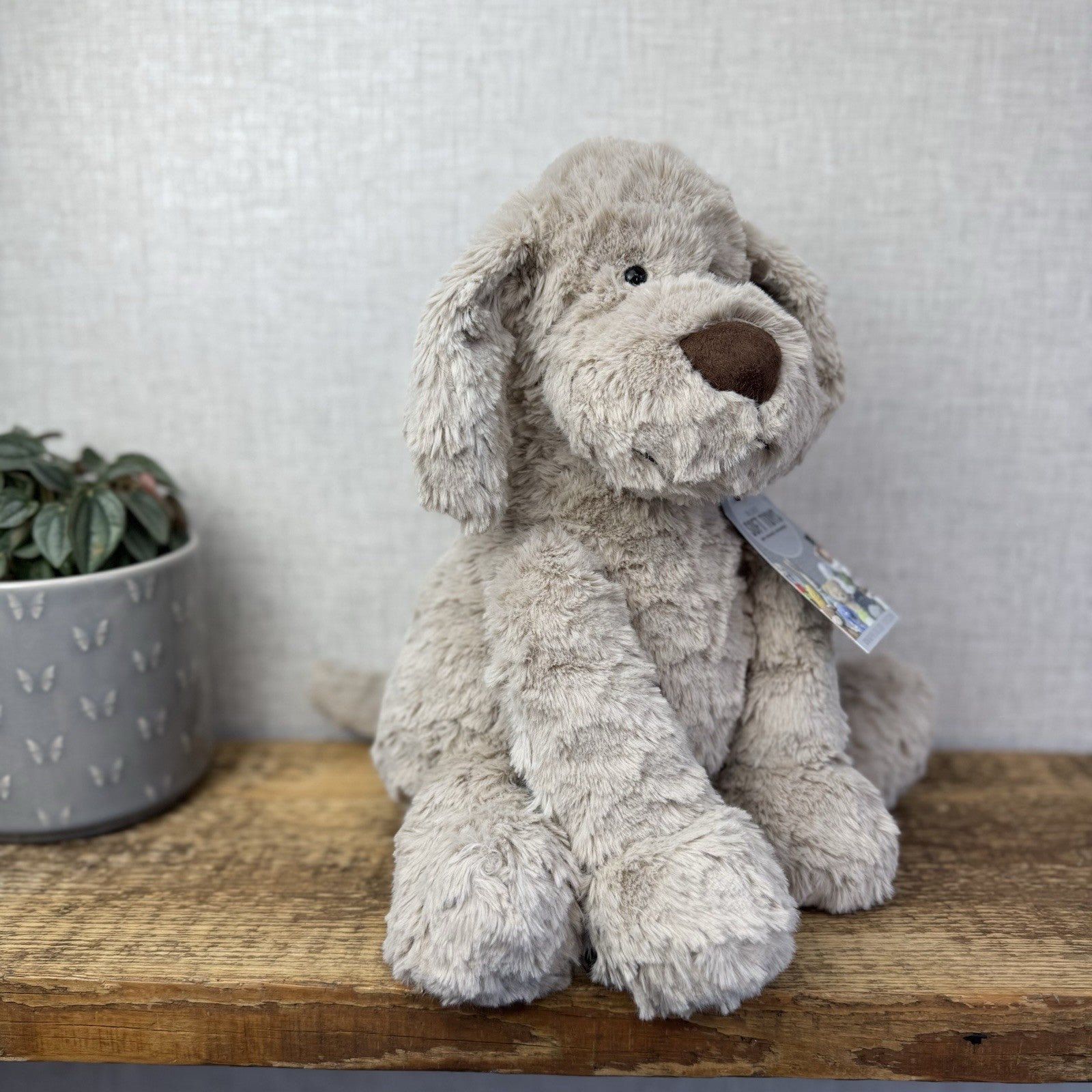 Jellycat Large Riley Fuddlewuddle Pup - Light Grey White Company Exclusive 12"