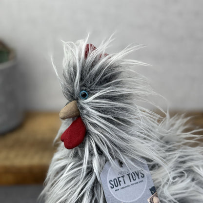 Jellycat Roger Rooster - Grey Hairy Rooster Soft Toy Small Rare/Retired 8"