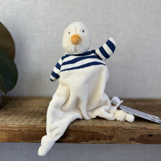 Jellycat Bredita Duck Soother - Duck Soother Cream Navy Striped Comforter