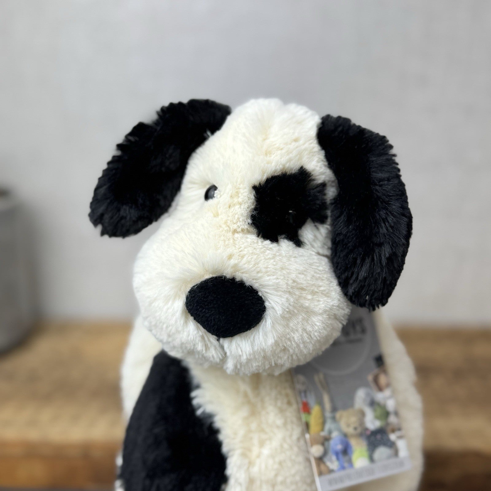 Jellycat Bashful Black & Cream Puppy Dog - Medium Beanie Dog Retired Plush 12”