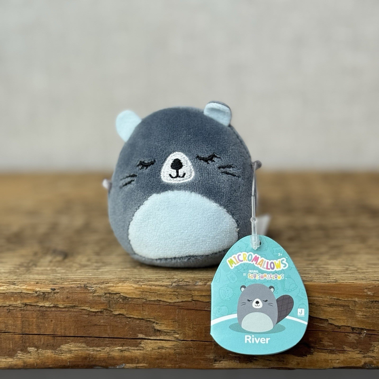 Squishmallow Micromallow - River Grey/Blue Beaver Mini Tags (Multi Buy Discount)