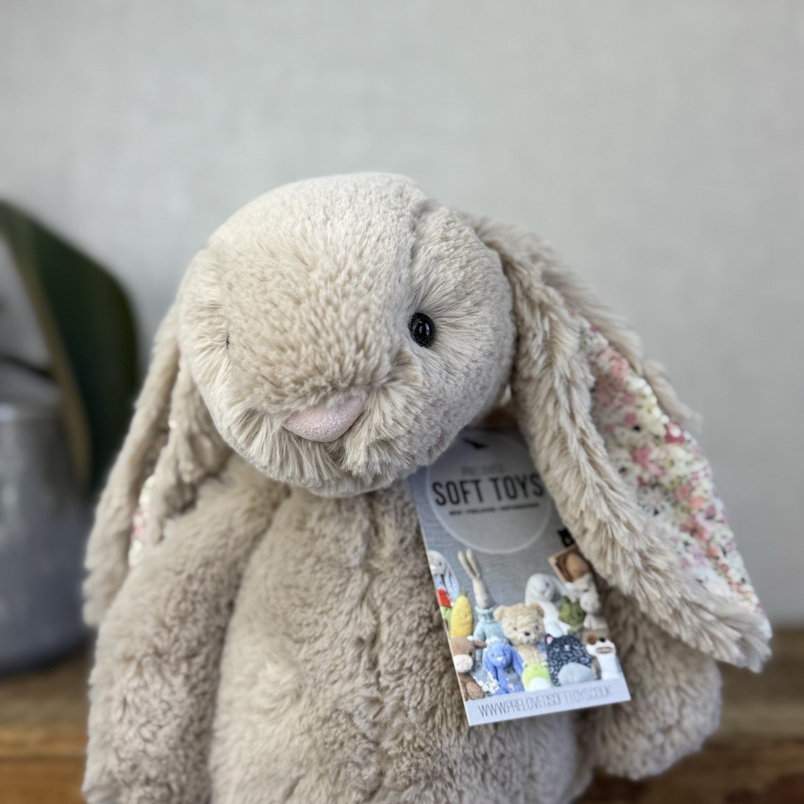 Jellycat Medium Bashful Bea Bunny - Beige Bunny With Floral Ears/feet Medium 12"