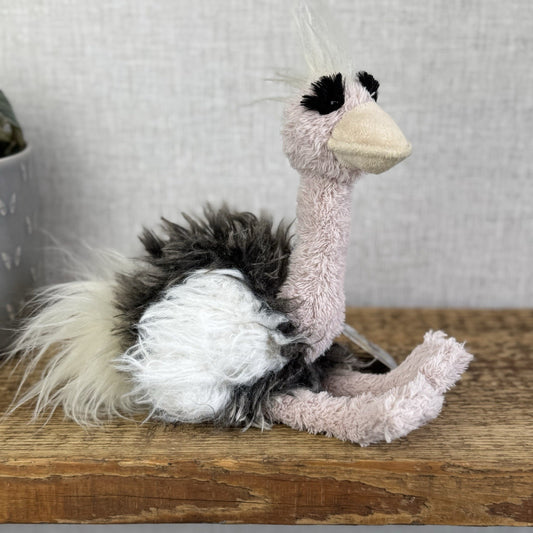 Jellycat Small Orla Ostrich - Fluffy Pink/Grey Mix Beanie Bird Toy 10”