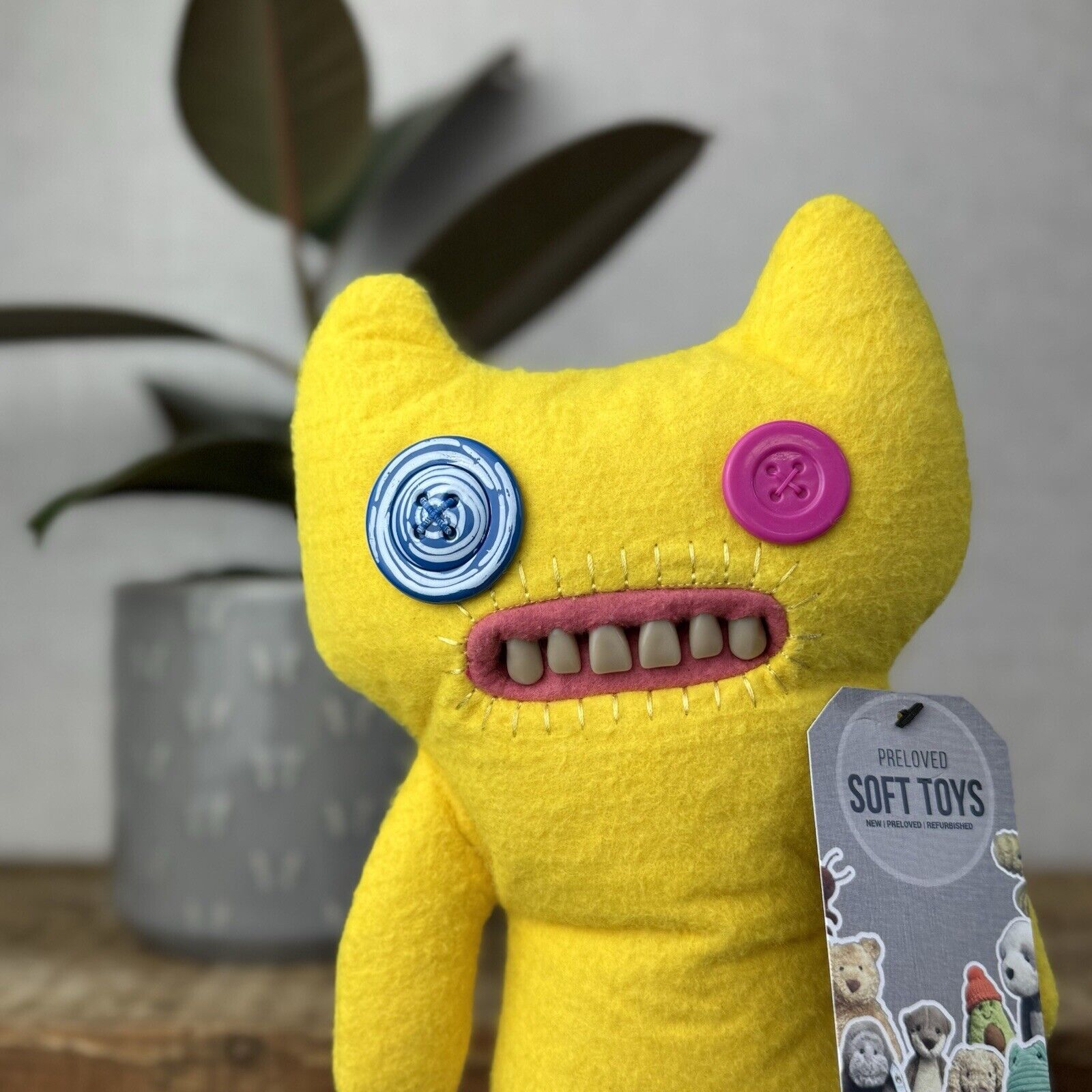 Fuggler Indecisive Monster - Yellow Fuggler Monster Plush Button Eyes Toy