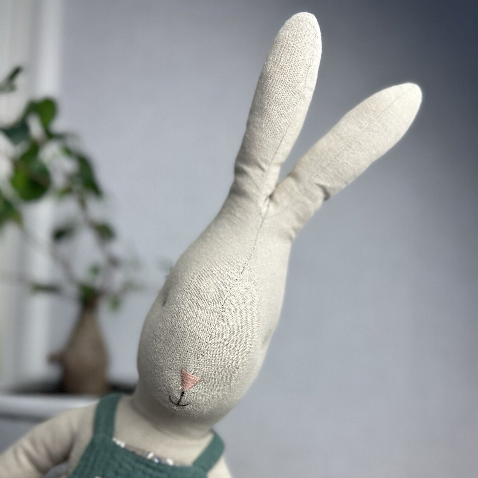 Maileg Size 5 Rabbit In Overalls - Large Bunny Rabbit Green Bee Romper/overalls