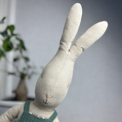 Maileg Size 5 Rabbit In Overalls - Large Bunny Rabbit Green Bee Romper/overalls