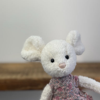 Jellycat Posy Myrtle Mouse - Rare Retired Small White Mouse Floral Dress 9"